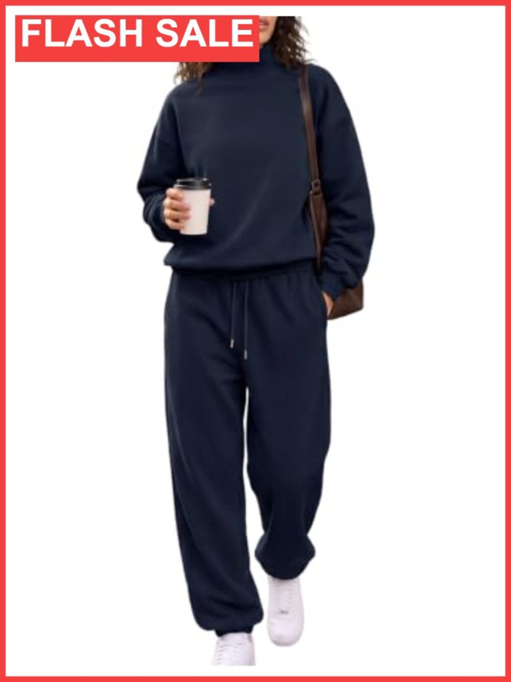 Mock Neck Sweatshirt Jogger Pants Set Cotton Blend Fleece Travel Lounge
